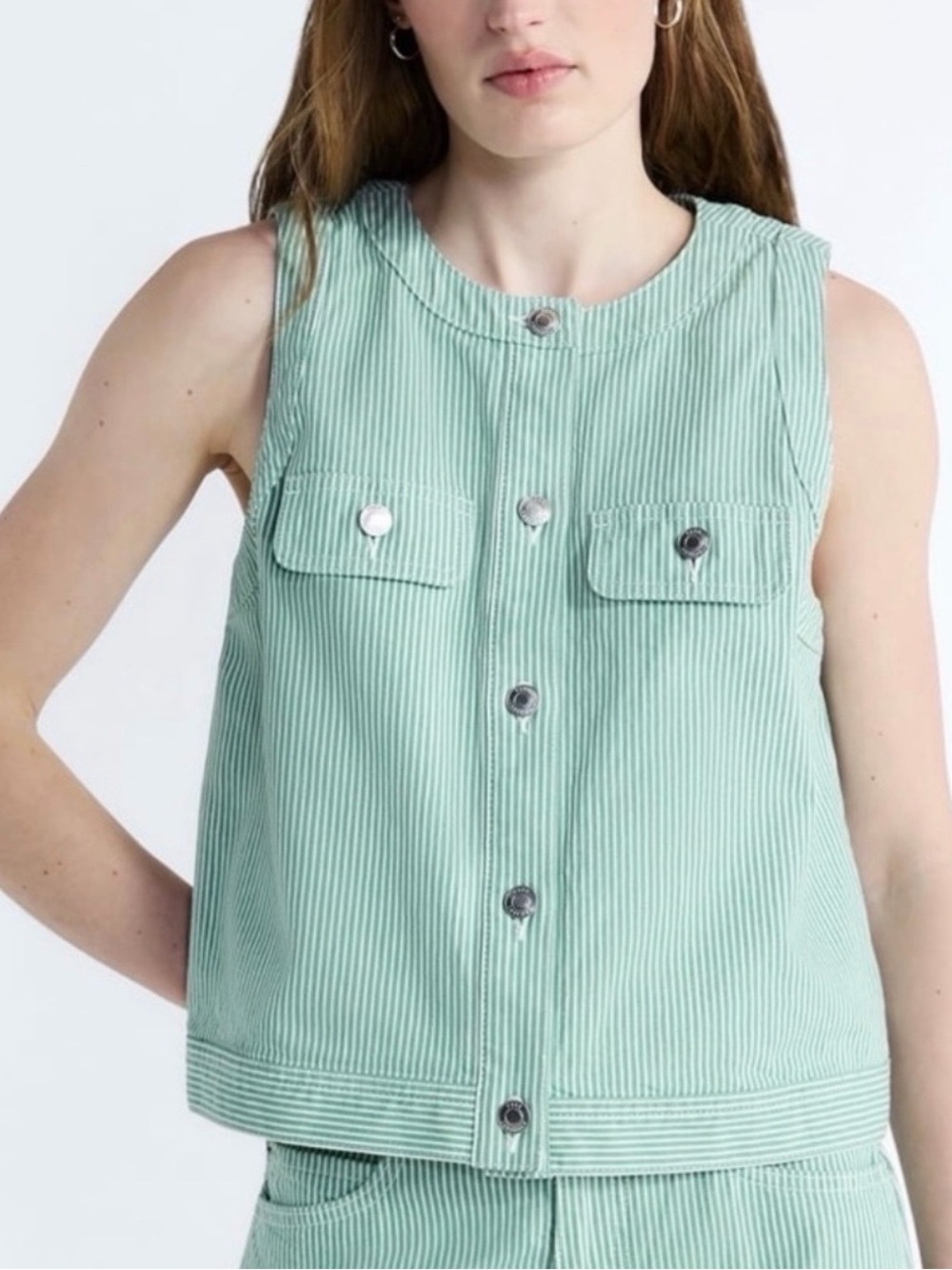 FREE ASSEMBLY Women's Button Front Sleeveless Denim Vest